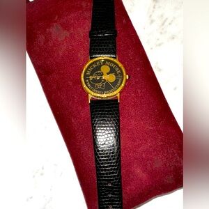 Mickey Mouse Lorus black leather band watch